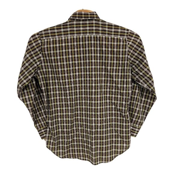 ETRO Small Logo Men's Blue Brown‎ Checked Longsleeve Shirt Size 42 Made In Italy - Picture 2 of 12